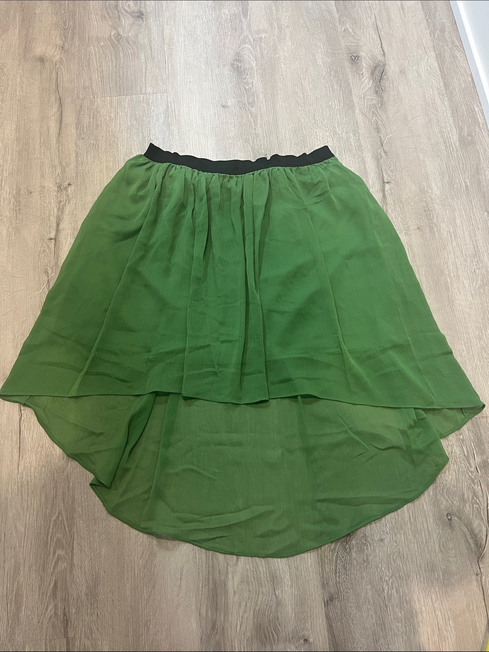 Petticoat Alley Green High-Low Chiffon Skirt with Black Waistband